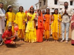 सरस्वती शिशु मंदिर गुल्लू में हिंदू नववर्ष शोभायात्रा निकाली गई