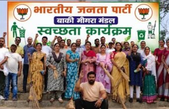 प्रधानमंत्री नरेंद्र मोदी के 12 वर्ष पूर्ण होने पर भाजपा का स्वच्छता अभियान, चुनचुनी बस्ती में तालाब और पचरी की हुई साफ-सफाई