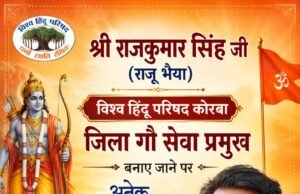 राजकुमार सिंह जी (राजू भैया) को विश्व हिन्दू परिषद कोरबा जिला गौ सेवा प्रमुख का दायित्व